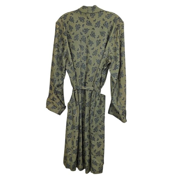 Vintage Mens L Paisley Belted House Robe Smoking Jacket Olive Green Old Money - Picture 3 of 7